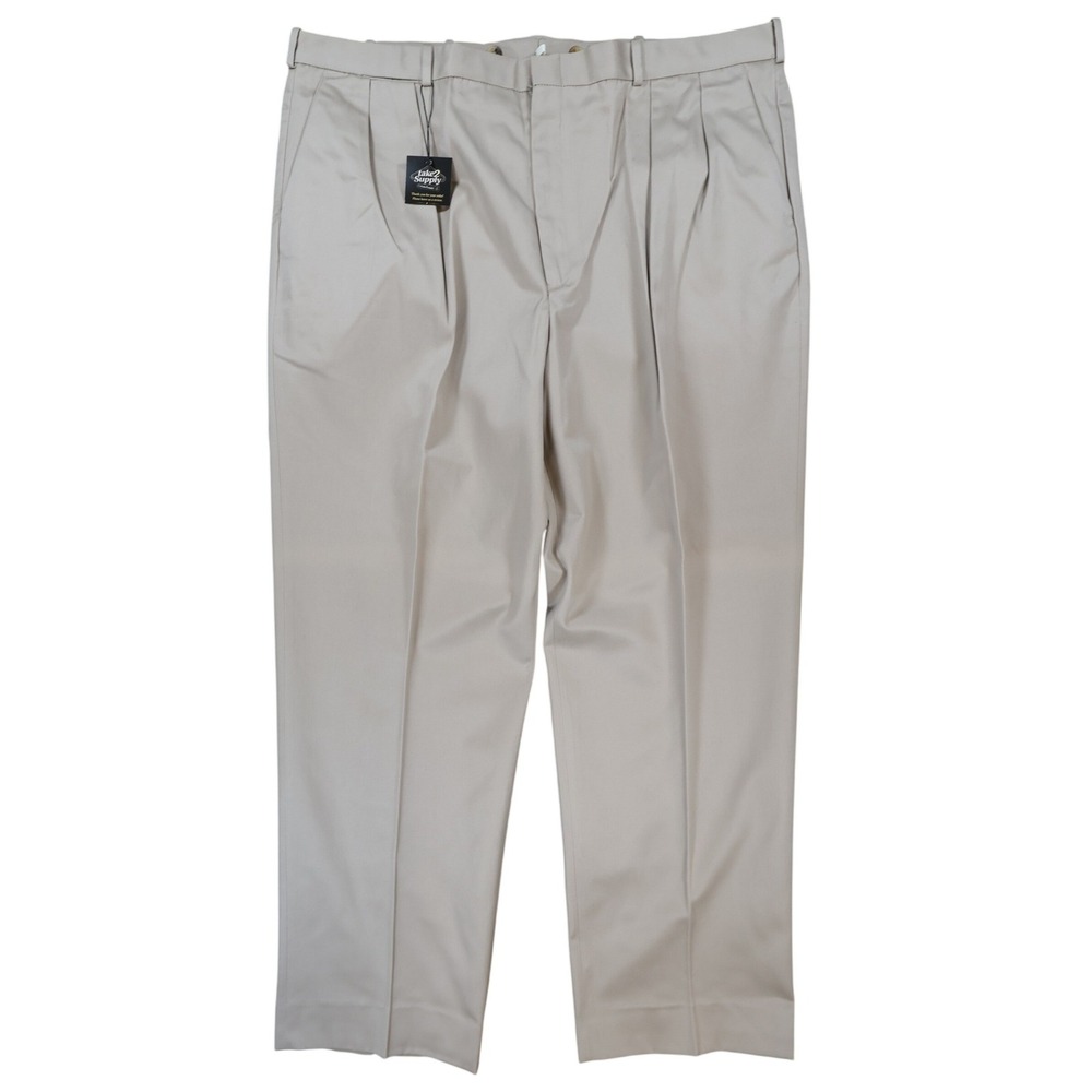 Lands End Chinos Mens 44 Long Beige Excellent Pleated Twill